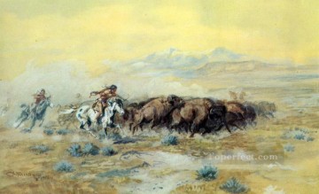 la chasse au bison 1903 Charles Marion Russell Indiens d’Amérique Peinture à l'huile